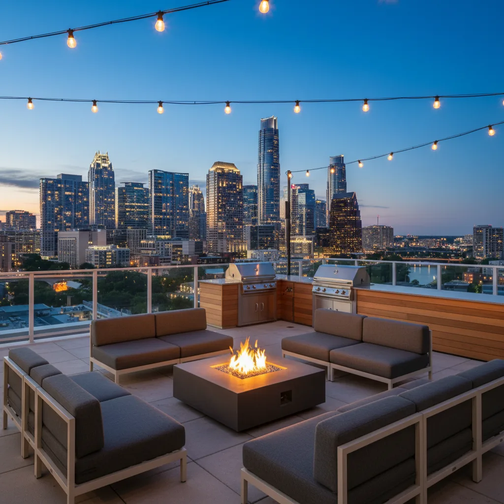 Rooftop Lounge amenity in Downtown Austin apartment